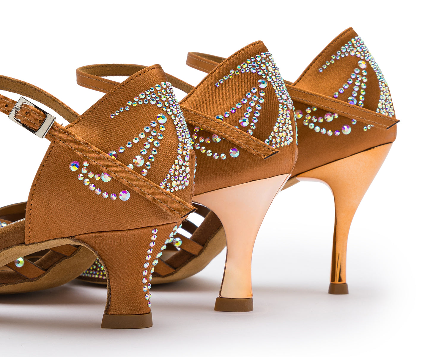 Chaussures de danse DQ L3M en bronzage avec des strass