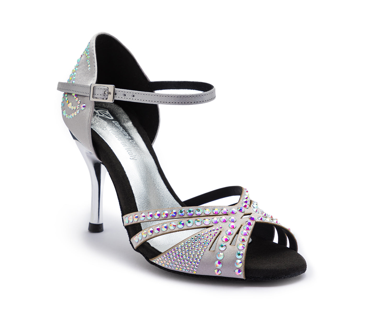 DQ L3m dance shoes in silver with rhinestones