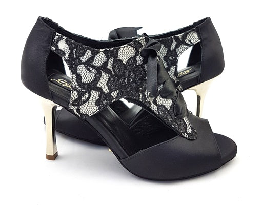 Zapatos de baile de libra en satén negro con puntada