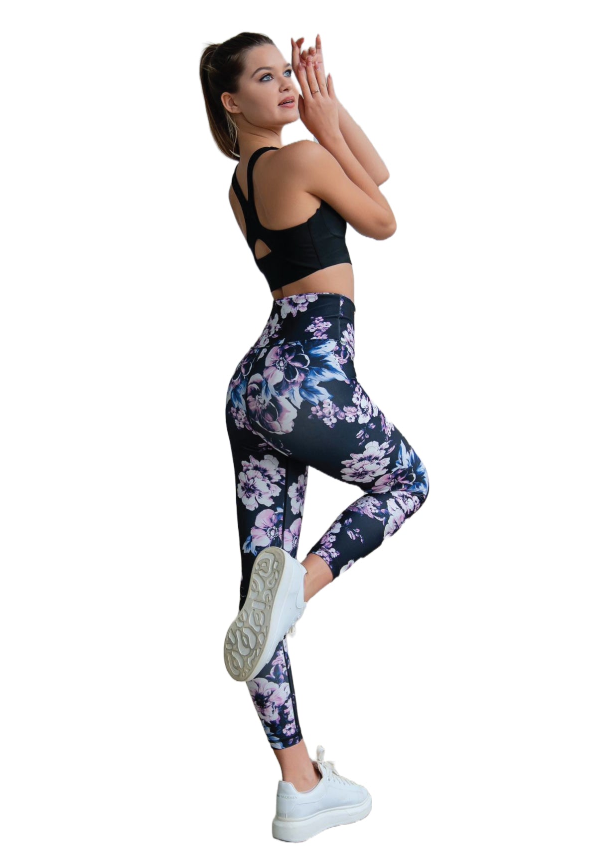 334 leggings in vita alta in ventola nera, blu, rosa