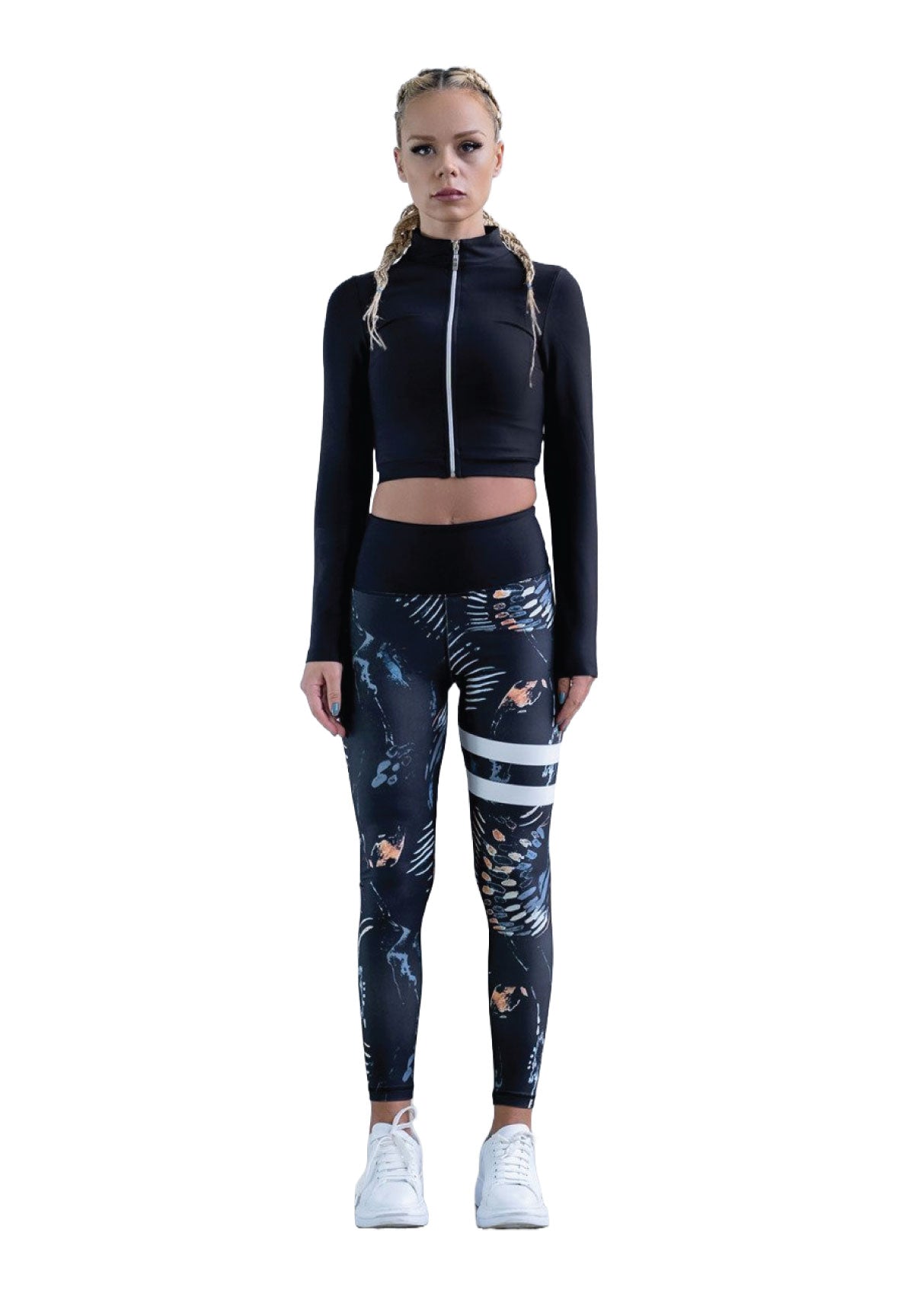 1163 extra high waist leggings in black & blue with stripes