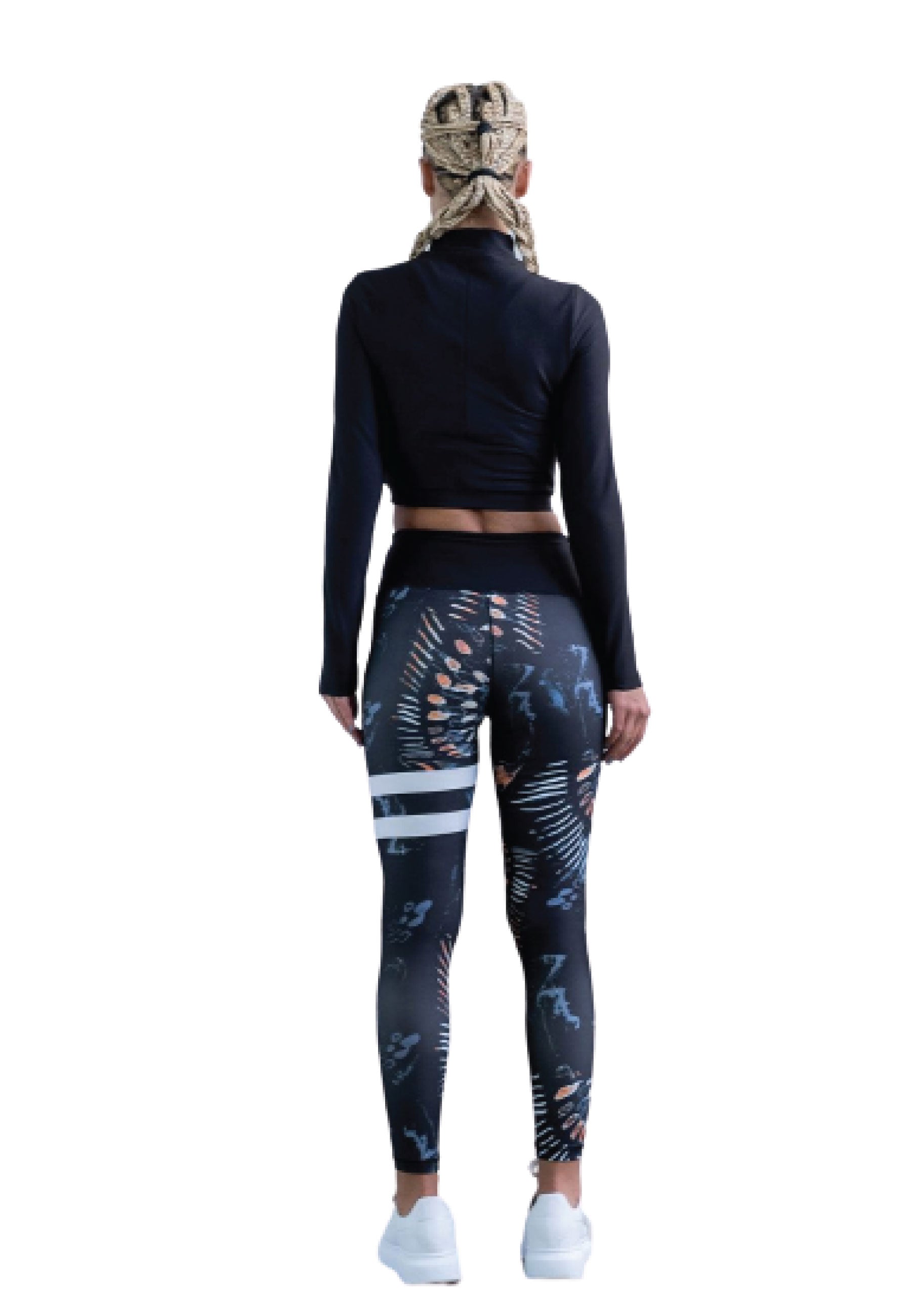 1163 extra high waist leggings in black & blue with stripes